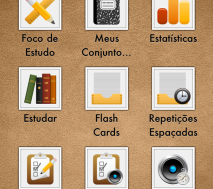 imagem da pagina inicial do aplicativo, com 9 icones representativos quanto a cada função do aplicativo.