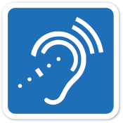 Símbolo azul com👂com aparelho auditivo